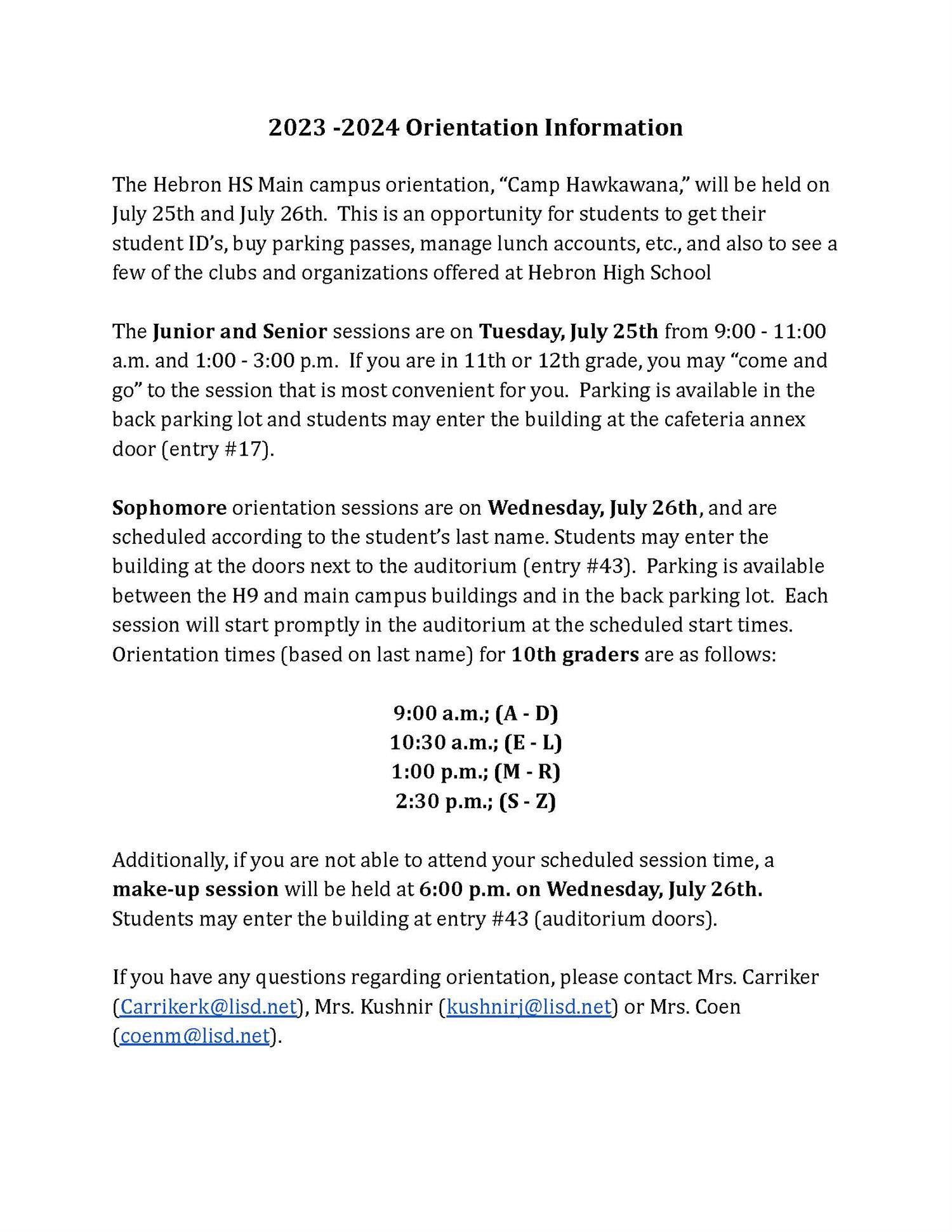 Orientation Info